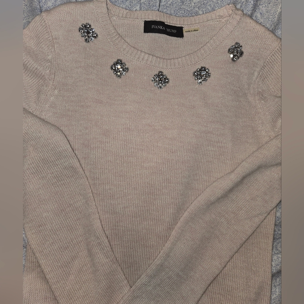 Ivanka Trump Jeweled Crewneck Sweater in Light Pink